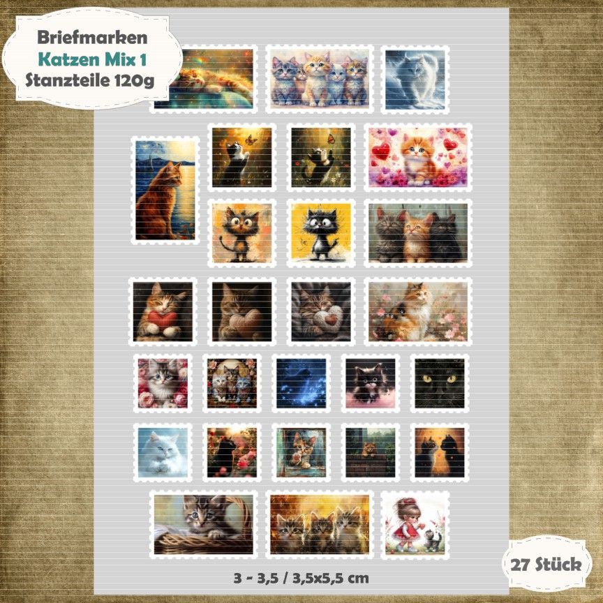 Katzen Mix 1 - Briefmarken - 120g -  27 Stück - Die Cuts