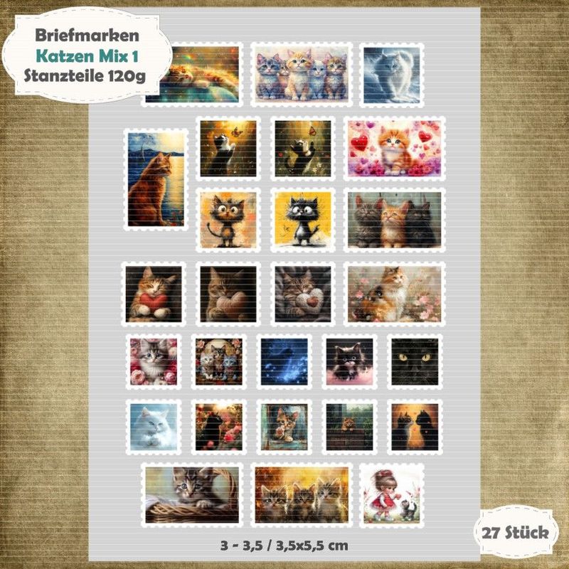 Katzen Mix 1 - Briefmarken - 120g - 27 Stück - Die Cuts Katzen Mix 1 - Briefmarken - 120g - 27 Stück - Die Cuts