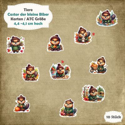 Castor der kleine Biber - 210g - Karten / ATC Größe - 10 Stanzteile - Die Cut