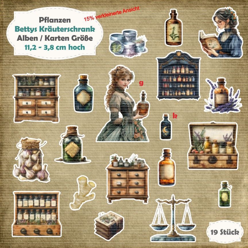 Bettys Kräuterschrank - 210g - Alben / Karten Größe - 19 Stanzteile - Die Cut