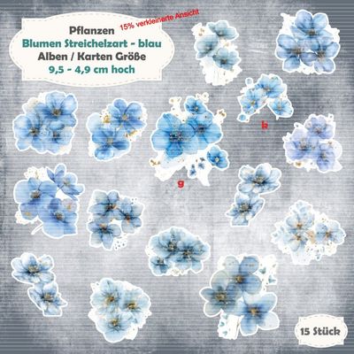 Blumen Streichelzart blau - 210g - Alben / Karten Größe - 15 Stanzteile - Die Cut