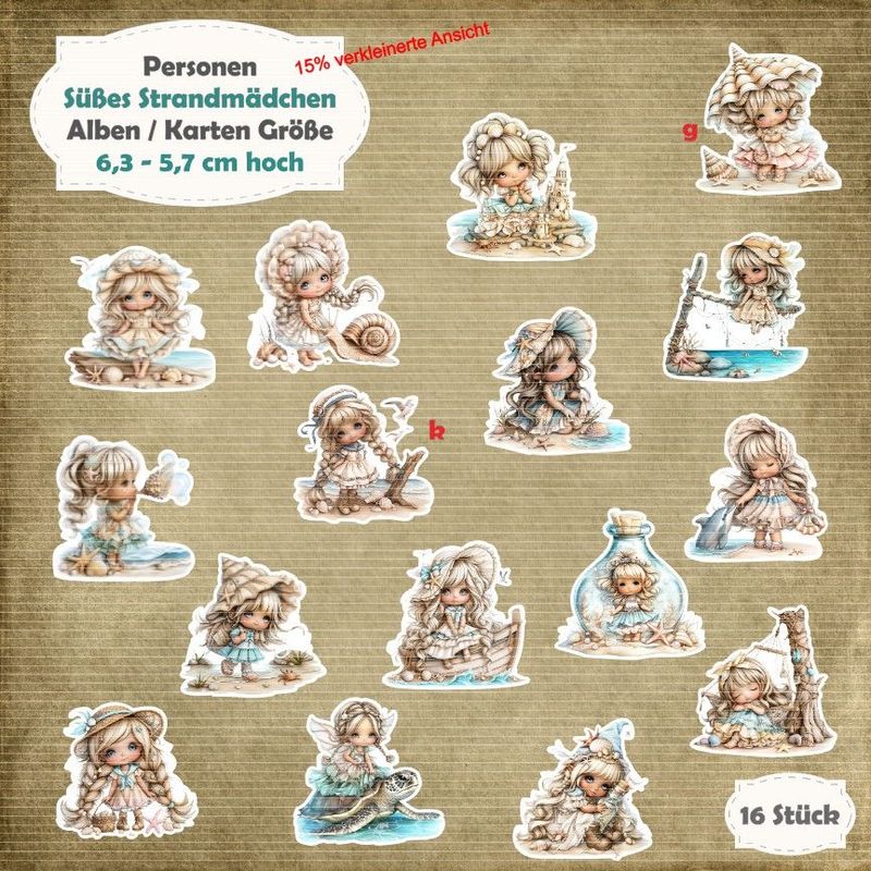 Süßes Strandmädchen - 210g - Alben / Karten /  ATC Größe - 16 Stanzteile - Die Cut