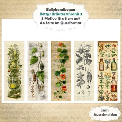 Bettys Kräuterschrank 3 - Bellybandbogen - Lesezeichen - A4 quer - 1 Seite mit 5 Motiven Bettys Kräuterschrank 3 - Bellybandbogen - Lesezeichen - A4 quer - 1 Seite mit 5 Motiven