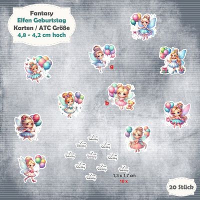Elfen Geburtstag - 300g - Karten / ATC Größe - 20 Stanzteile - Die Cut*