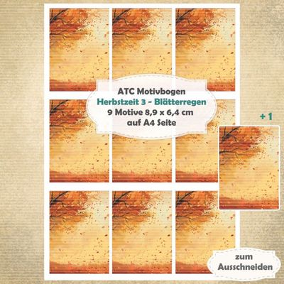 Herbstzeit 3 - Blätterregen 1- ATC Motivbogen - A4 Hochformat - 1 Seite mit 9 Motiven