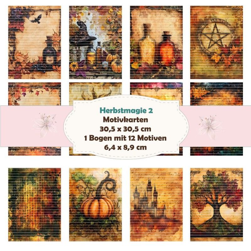 Herbstmagie 2 - Motivkarten - 6,4 x 8,9 cm - 12 Motive - 1 Bogen
