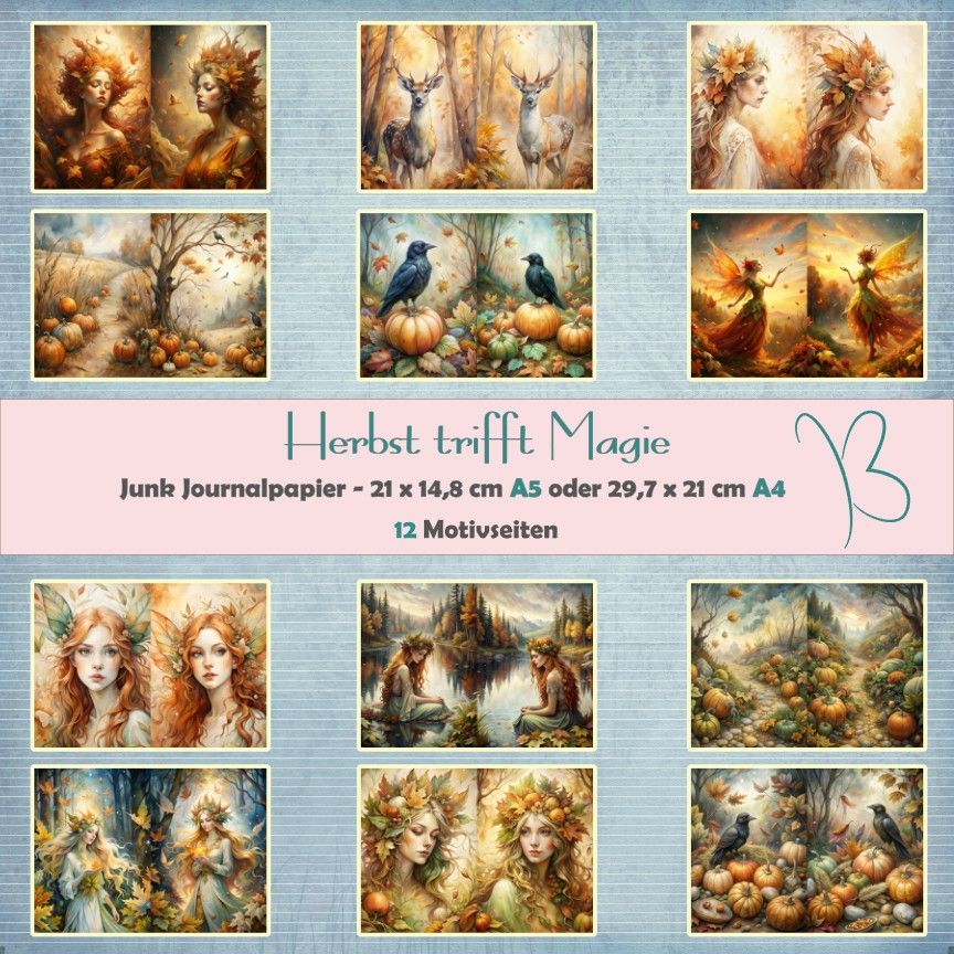 Herbst trifft Magie - A4 oder A5 - Junk Journal Seiten - quer - 12 Seiten*