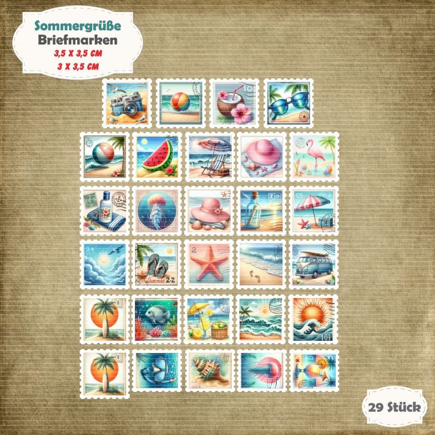 Sommergrüße - Briefmarken - 120g - 29 Teile - Die Cuts*