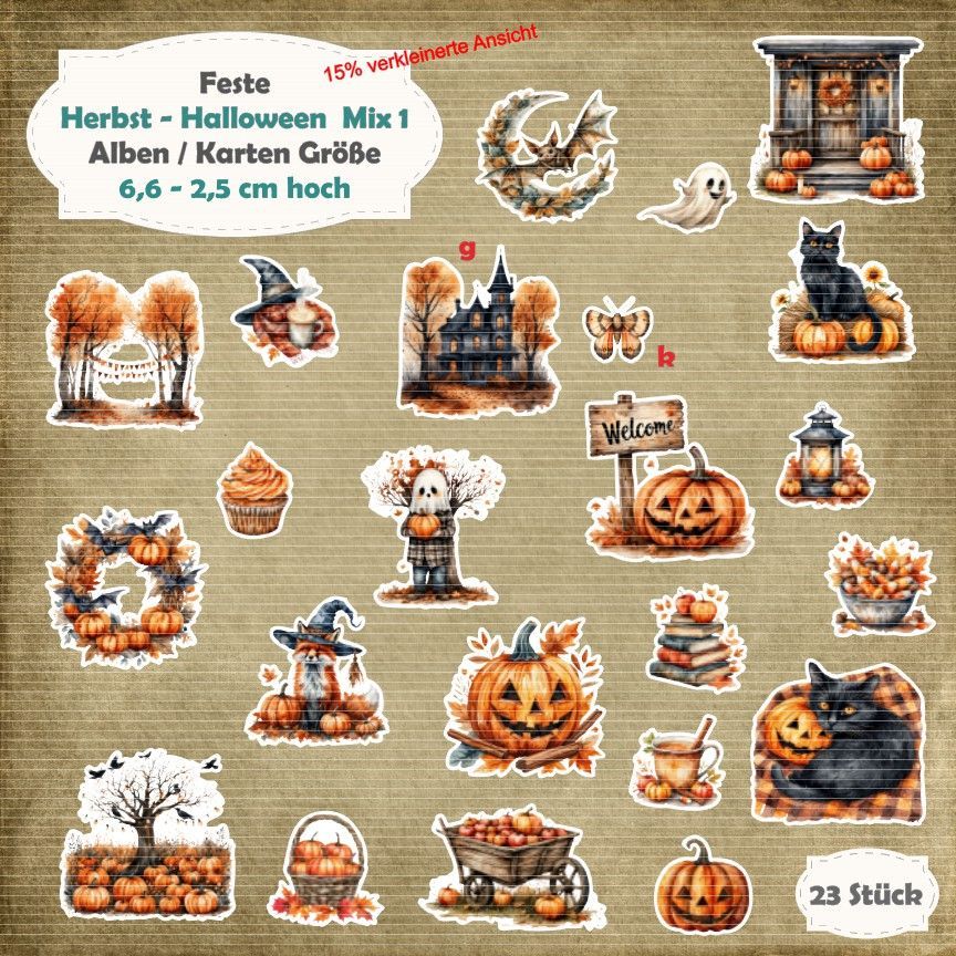 Herbst  - Halloween Mix - 210g - Album / Karte / ATC Größe - 23 Teile - Die Cuts