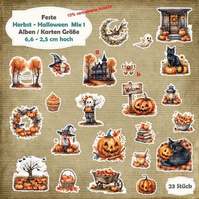 Herbst  - Halloween Mix - 210g - Album / Karte / ATC Größe - 23 Teile - Die Cuts