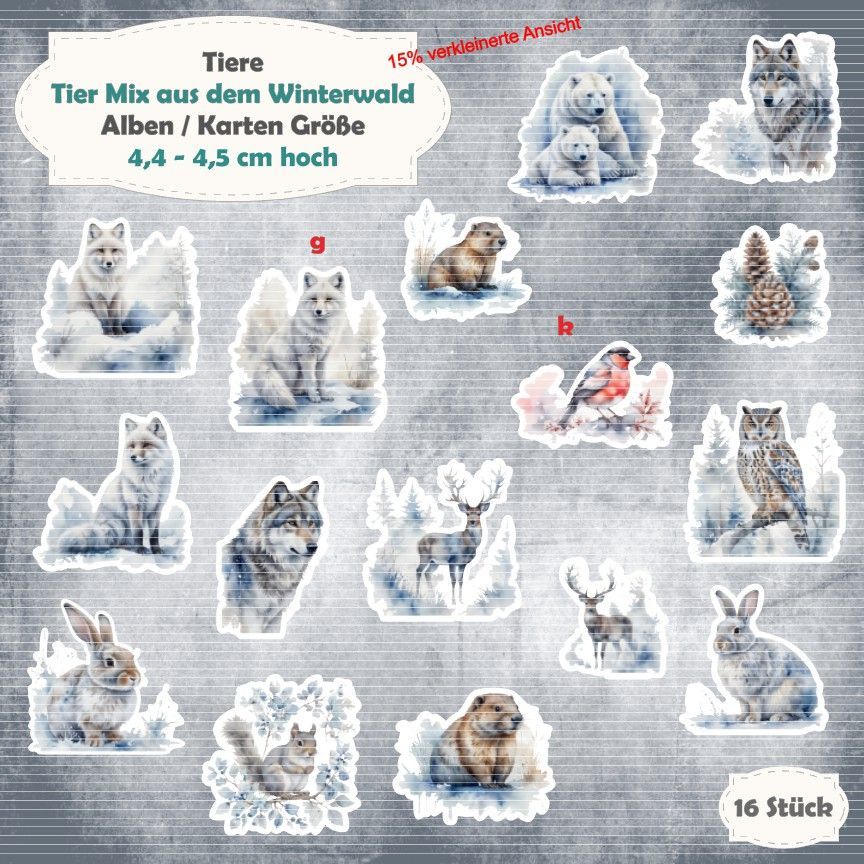 Tier Mix aus dem Winterwald -210g - Karten / ATC Größe - 16 Stanzteile - Die Cuts