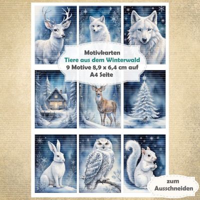 Tiere aus dem Winterwald - Motivkarten - A4 Hochformat - 1 Seite mit 9 Motiven