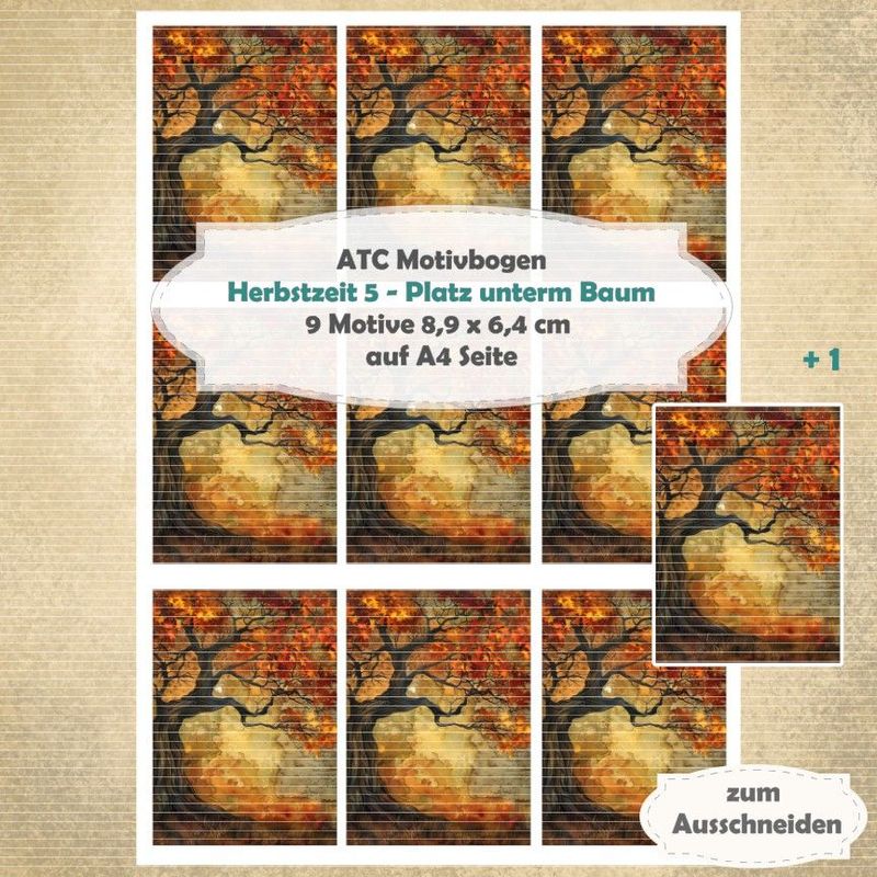 Herbstzeit 5 - Platz unterm Baum - ATC Motivbogen - A4 Hochformat - 1 Seite mit 9 Motiven*