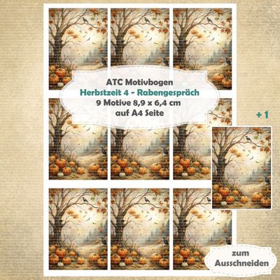 Herbstzeit 4 - Rabengespräch - ATC Motivbogen - A4 Hochformat - 1 Seite mit 9 Motiven