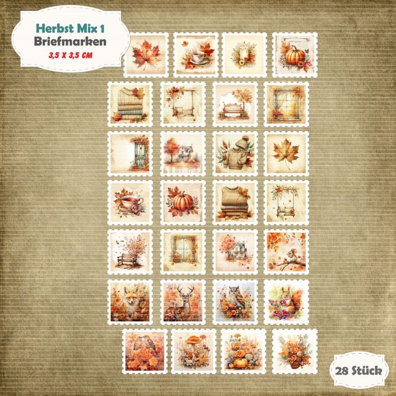 Herbst Mix 1 - Briefmarken - 120g - 28 Stanzteile - Die Cuts Herbst Mix 1 - Briefmarken - 120g - 28 Stanzteile - Die Cuts
