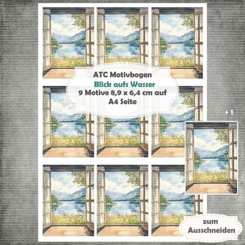 Blick aufs Wasser - ATC Motivbogen - A4 Hochformat - 1 Seite mit 9 Motiven