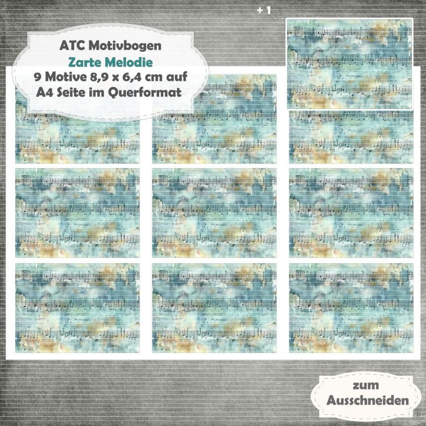 Zarte Melodie  - ATC Motivbogen - A4 - 1 Seite mit 9 Motiven