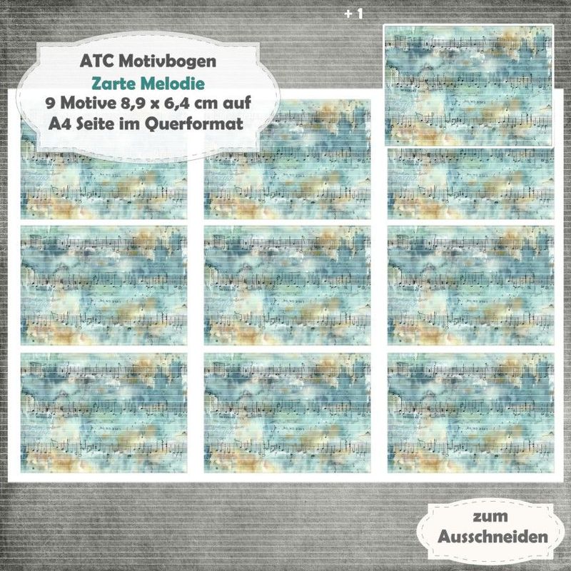 Zarte Melodie  - ATC Motivbogen - A4 - 1 Seite mit 9 Motiven