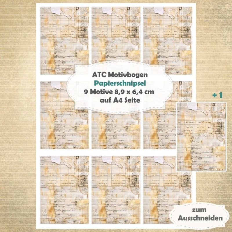 Papierschnipsel - ATC Motivbogen - A4 Hochformat - 1 Seite mit 9 Motiven