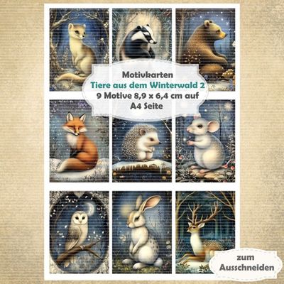 Tiere aus dem Winterwald 2 - Motivkarten - A4 Hochformat - 1 Seite mit 9 Motiven