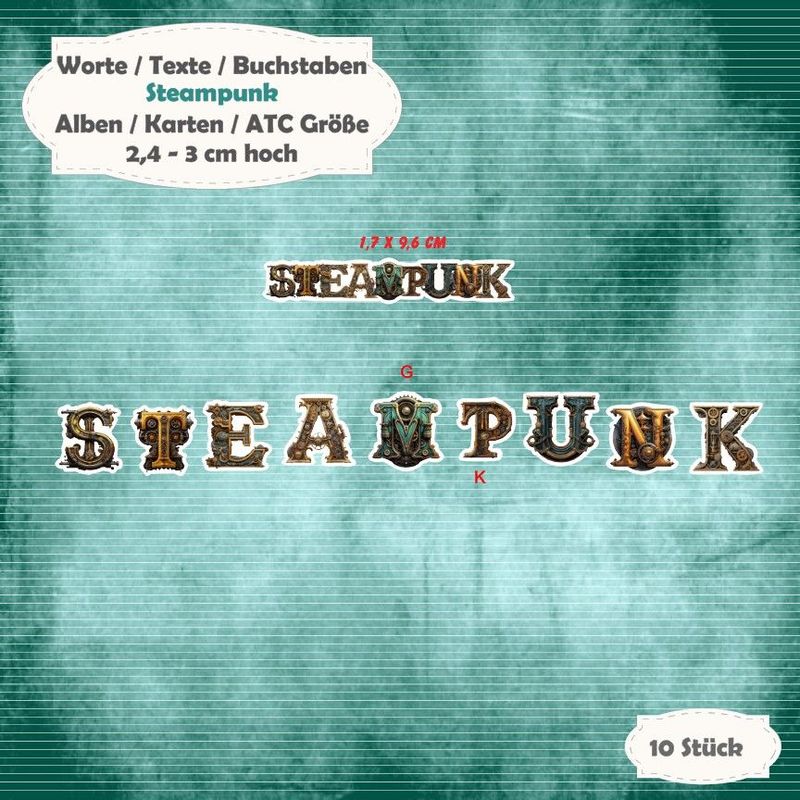 Steampunk - Textschilder - 300g - Alben / Karten / ATC Größe - 10 Stanzteile - Die Cut