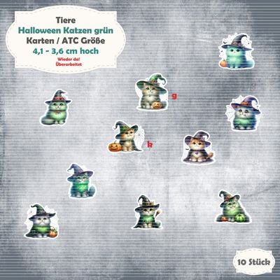 Halloween Katzen grün - 300g - Karten / ATC Größe - 12 Stanzteile - Die Cut