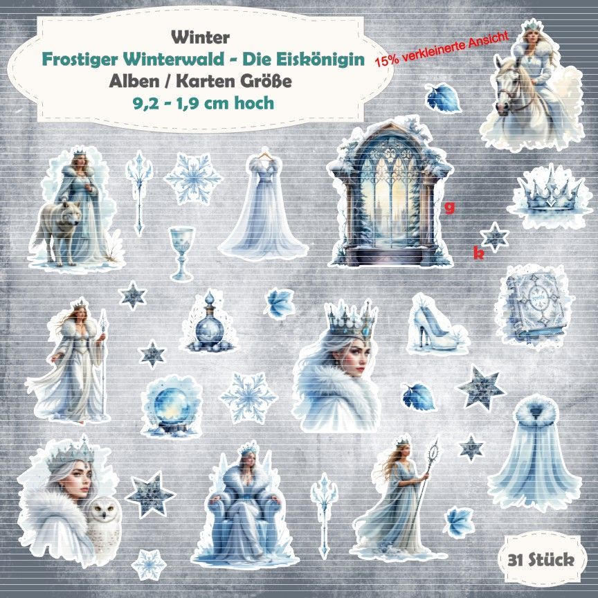 Frostiger Winterwald - Die Eiskönigin - 210g - Karten / ATC Größe - 31 Stanzteile - Die Cuts