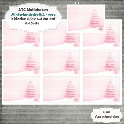 Winterlandschaft 2 - rosa - ATC Motivbogen - A4 - 1 Seite mit 9 Motiven