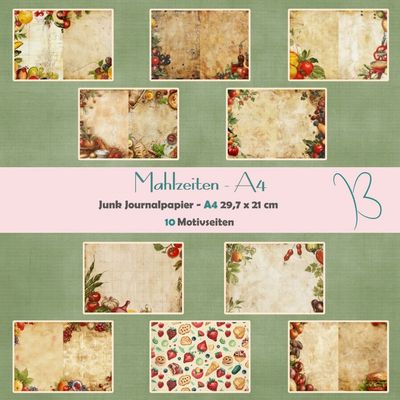 Mahlzeiten - Junk Journal Seiten - A4 - 10 Seiten Mahlzeiten - Junk Journal Seiten - A4 - 10 Seiten