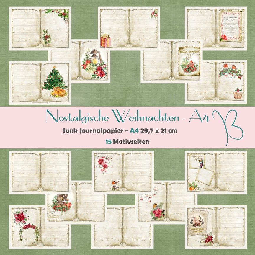 Nostalgische Weihnachten - Junk Journal Seiten - A4 - 15 Seiten*