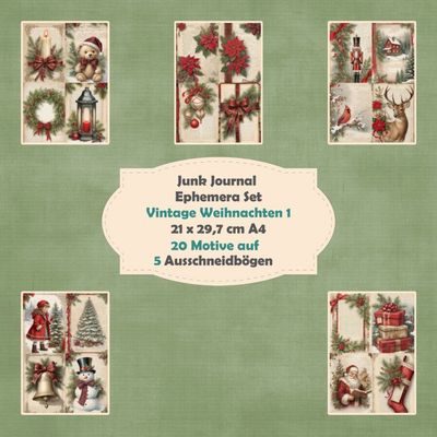 Vintage Weihnachten 1 - Ephemera Set - Ausschneidebögen - Junk Journal - A4 -  5 Seiten
