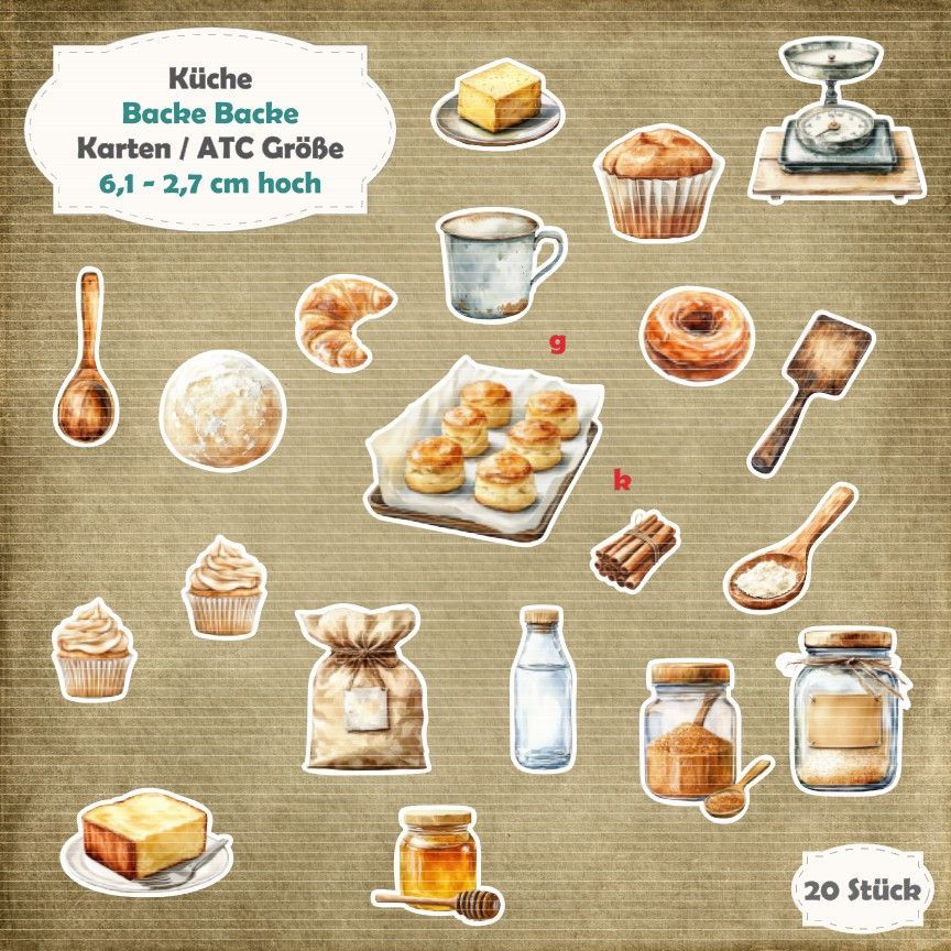 Backe backe... - 300g - Alben / Karten / ATC Größe - 20 Stanzteile - Die Cut