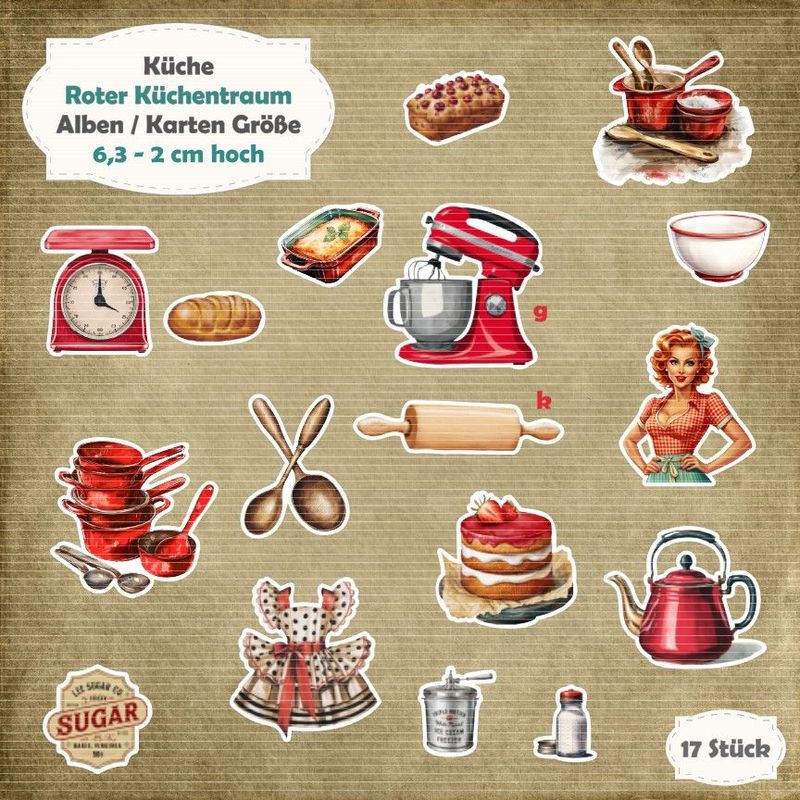 Roter Küchentraum - 300g - Alben / Karten / ATC Größe - 17 Stanzteile - Die Cut
