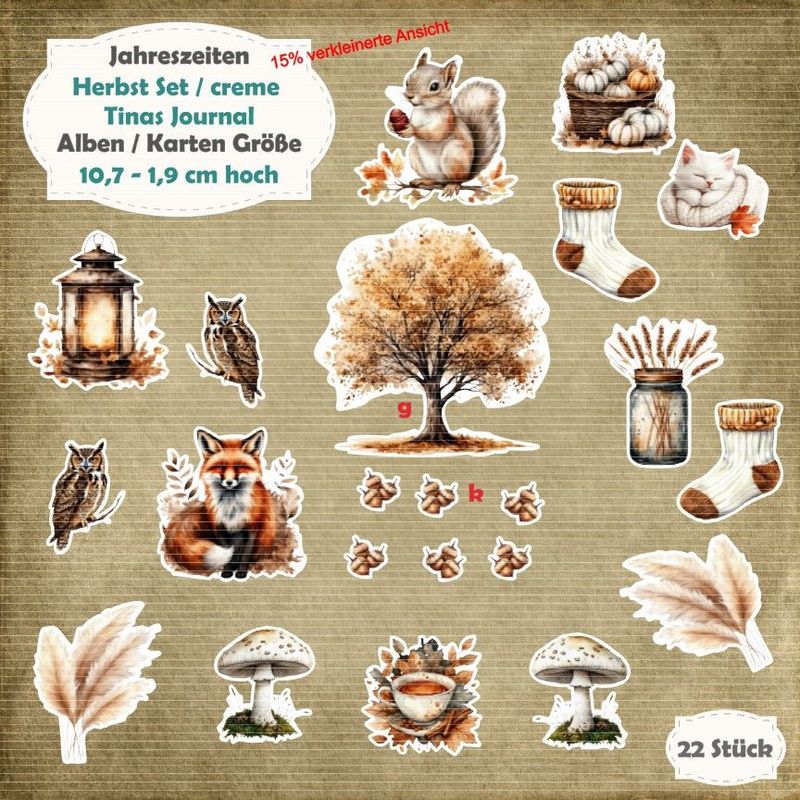 Herbst Set creme Tinas Journal - 210g - Alben / Karten / Größe - 22 Stanzteile - Die Cuts