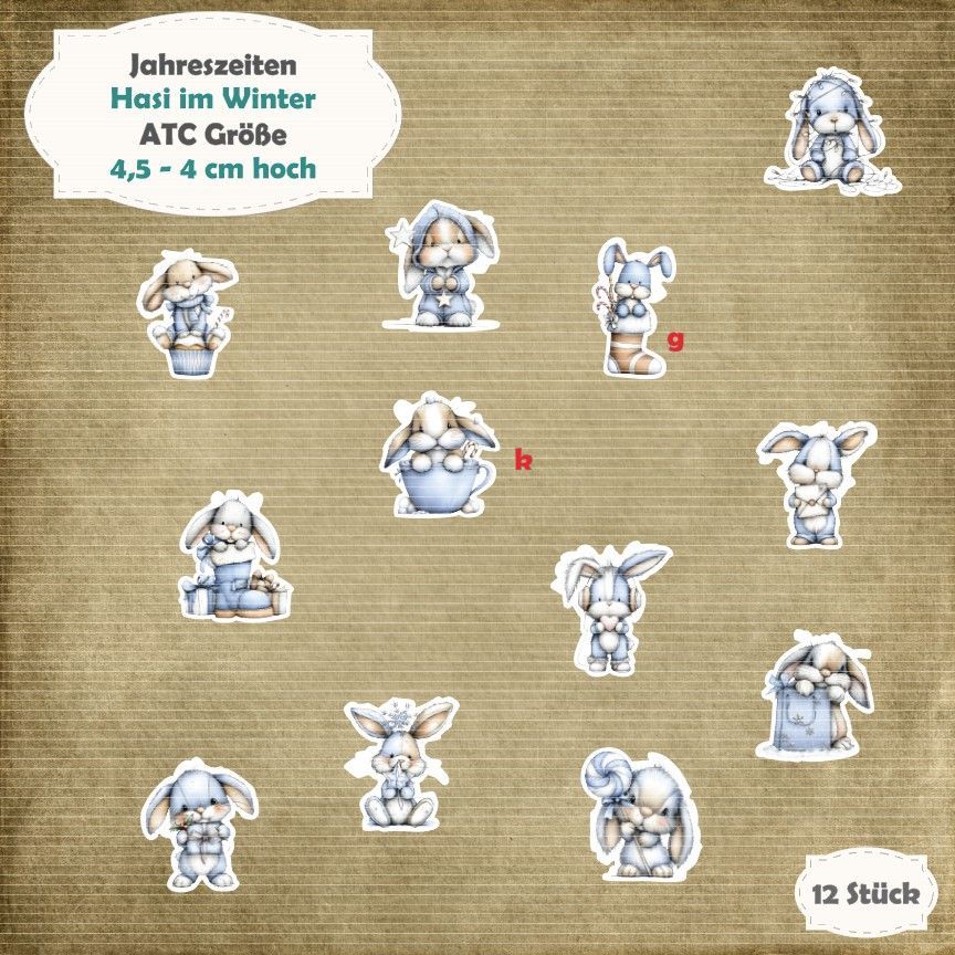 Hasi im Winter - blau - 300g - ATC Größe - 12 Stanzteile - Die Cut*