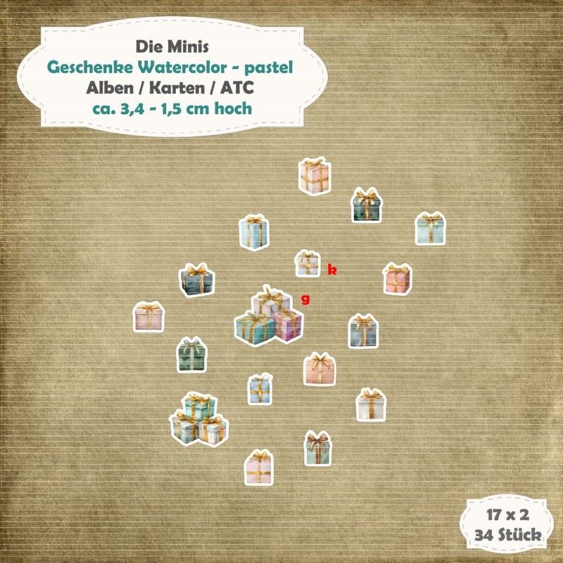 Geschenke Watercolor - pastel - Die Minis - 34 Stanzteile - Die Cut