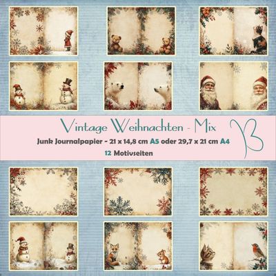 Vintage Weihnachten - Mix - Junk Journal Seiten - A4 oder A5 - 12 Seiten Vintage Weihnachten - Mix - Junk Journal Seiten - A4 oder A5 - 12 Seiten
