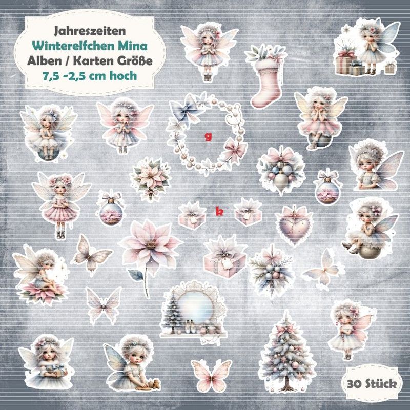 Winterelfchen Mina - 300g - Alben / Karten / ATC Größe - 30 Stanzteile - Die Cut Winterelfchen Mina - 300g - Alben / Karten / ATC Größe - 30 Stanzteile - Die Cut