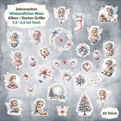 Winterelfchen Mina - 300g - Alben / Karten / ATC Größe - 30 Stanzteile - Die Cut