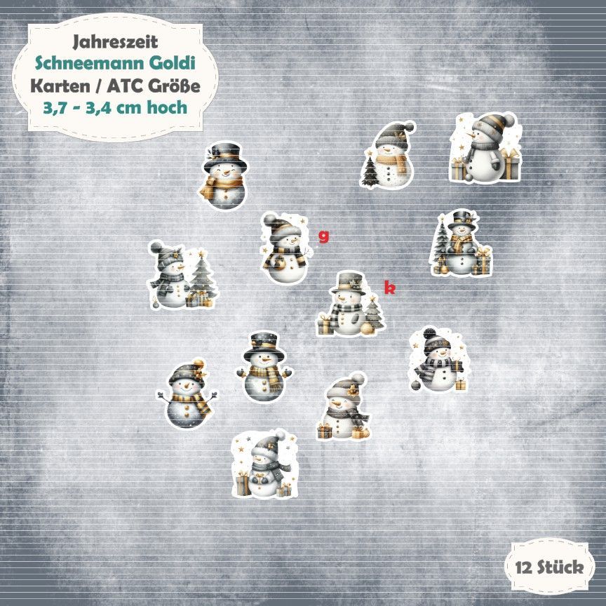 Schneemann Goldi - 300g - Karten / ATC Größe - 12 Stanzteile - Die Cut*