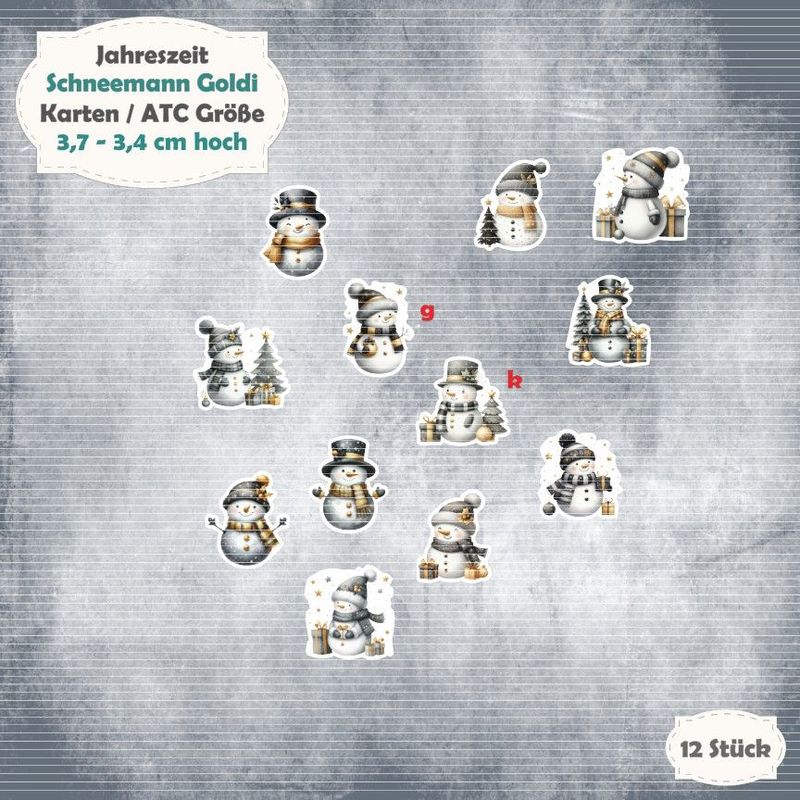 Schneemann Goldi - 300g - Karten / ATC Größe - 12 Stanzteile - Die Cut*