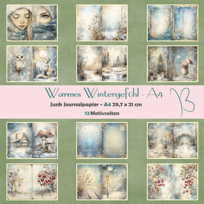 Warmes Wintergefühl - Junk Journal Seiten - A4 - 12 Seiten