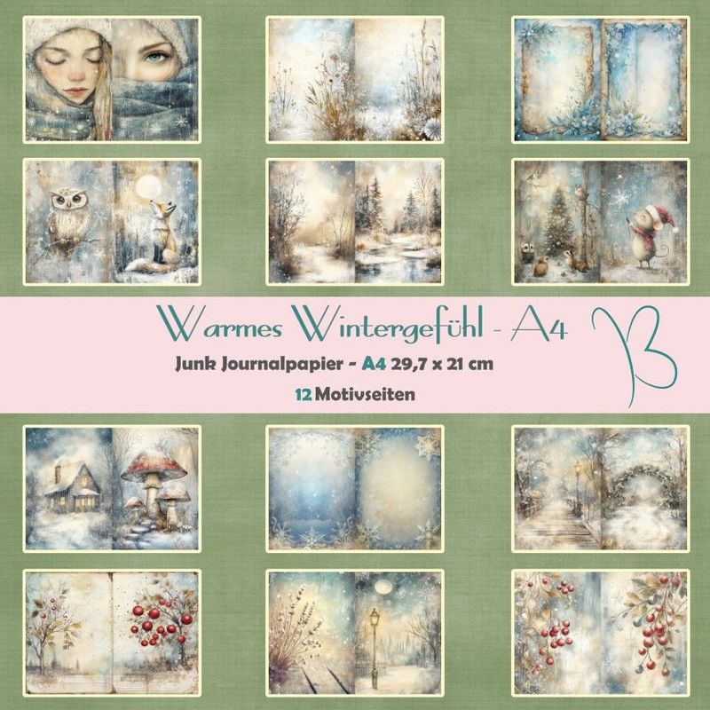 Warmes Wintergefühl - Junk Journal Seiten - A4 - 12 Seiten
