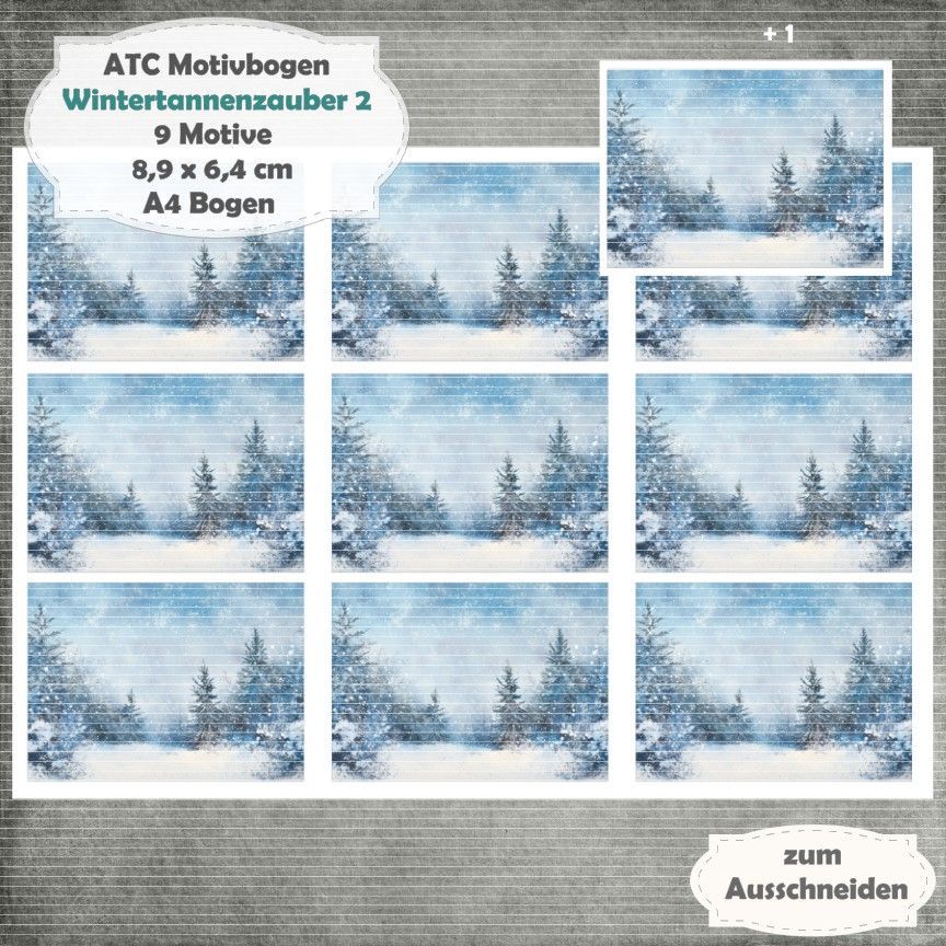 Wintertannenzauber 2 - ATC Motivbogen - A4 - 1 Seite mit 9 Motiven