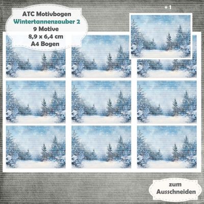 Wintertannenzauber 2 - ATC Motivbogen - A4 - 1 Seite mit 9 Motiven