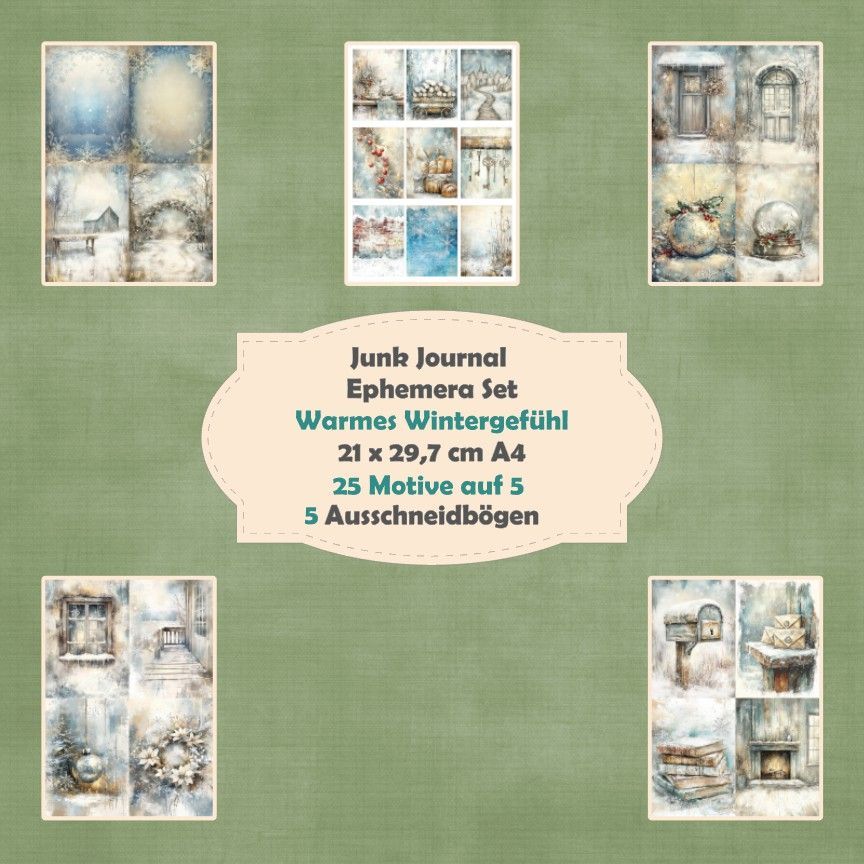 Warmes Wintergefühl - Ephemera Set - Ausschneidebögen - Junk Journal - A4 -  5 Seiten