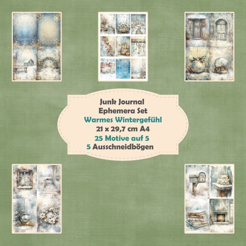 Warmes Wintergefühl - Ephemera Set - Ausschneidebögen - Junk Journal - A4 -  5 Seiten