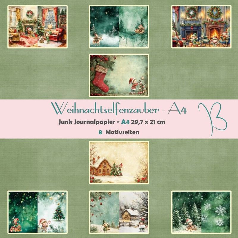 Weihnachtselfenzauber - Junk Journal Seiten - A4 - 8 Seiten