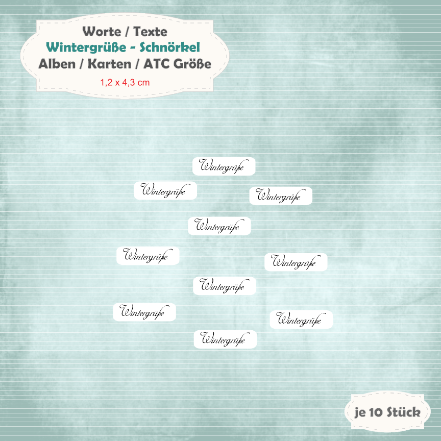 Wintergrüße - Schnörkel - 210 g - Textschilder - Alben / Karten / ATC Größe - 10 Stanzteile - Die Cut*