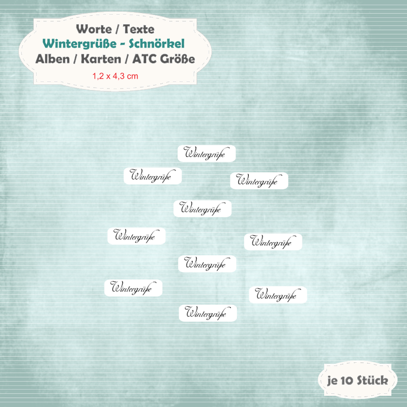 Wintergrüße - Schnörkel - 210 g - Textschilder - Alben / Karten / ATC Größe - 10 Stanzteile - Die Cut*
